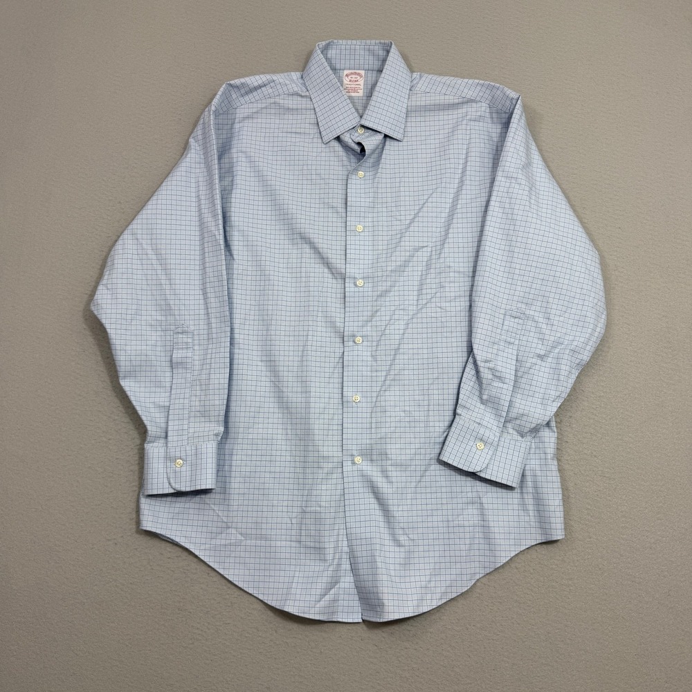 Brooks Brothers Dress Shirt Mens 16-32 Blue Traditional Non-Iron Stretch Preppy